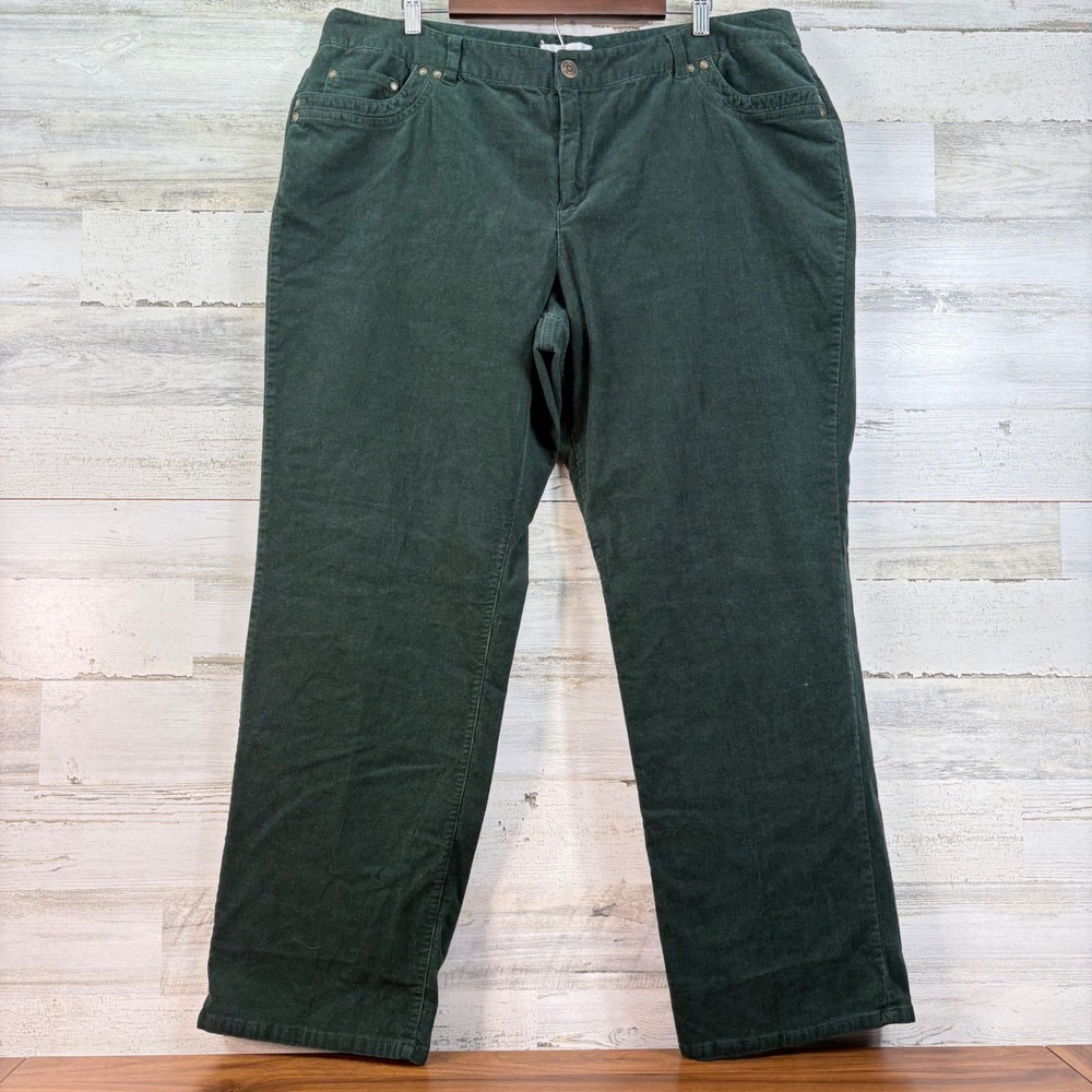 CJ Banks Womens 20W Dark Green Corduroy‎ Straight Leg Pants Stretch Trousers